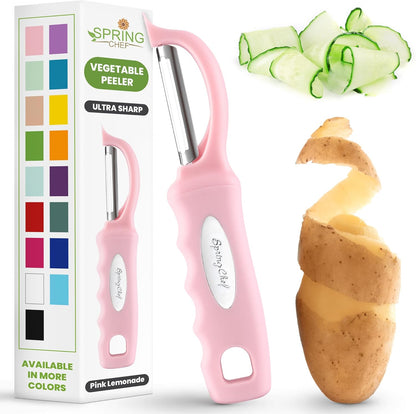 Spring Chef Swivel Potato Peeler for Kitchen w/ Soft Grip Handle, Mango | Premium Vegetable Peeler w/ Sharp Stainless Steel Blades, Multifunctional Food Peeler for Apple, Carrot, Cucumber, Fruit