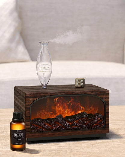 Waterless Oil Diffuser with Wood Base, Tempered Glass Bulb, 3 Color Light