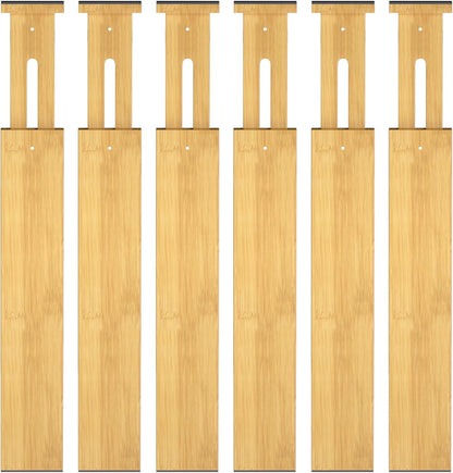 Bamboo Drawer Dividers, Adjustable Drawer Organizers, Fits 12.6–16" Drawers | 2.5" High, 4 Pack Expandable Drawer Separators for Kitchen, Nursery, Dressers & Office Storage, Natural