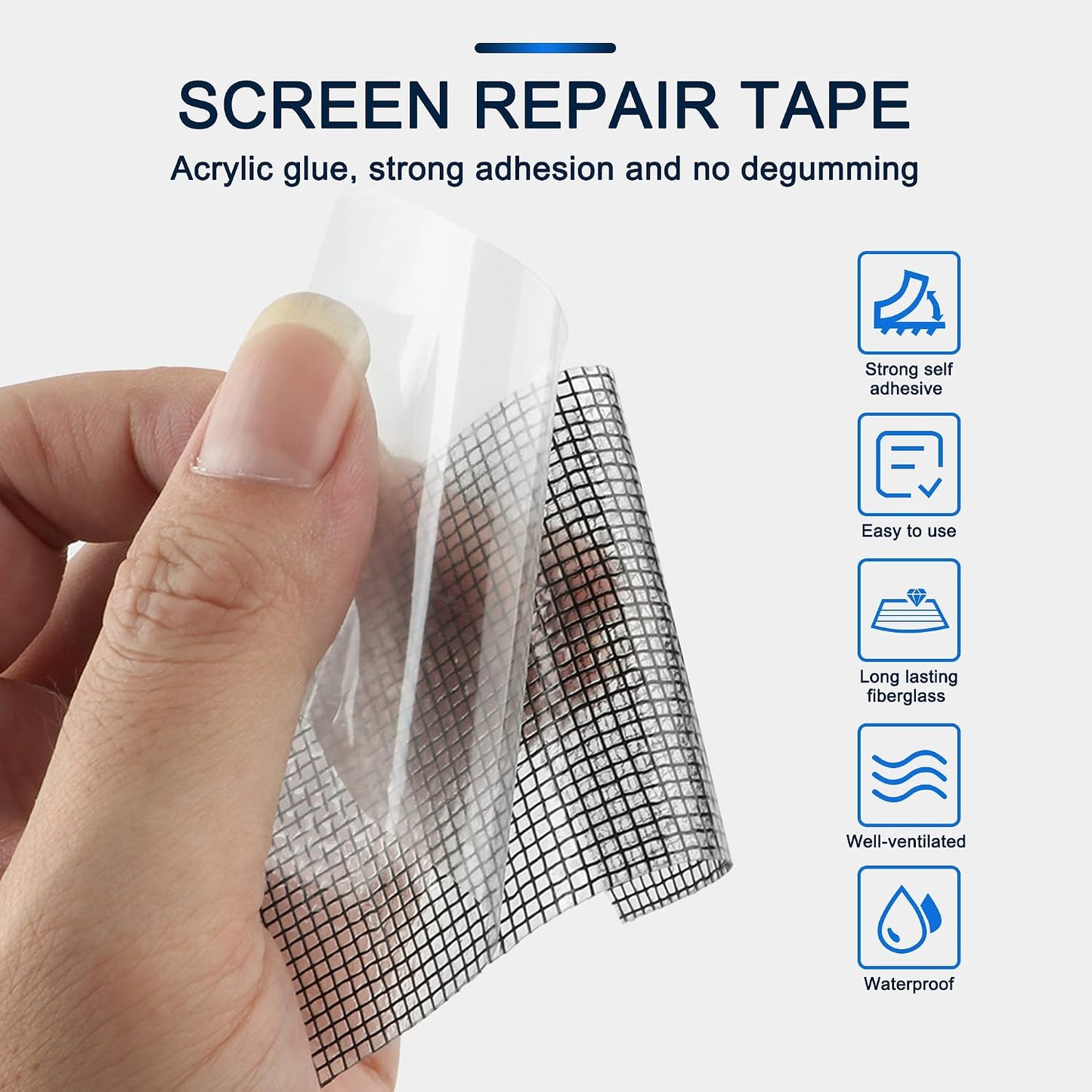 SANKEMU Window Screen Repair Kit 2 in X 16.5FT 3-Layer Strong Adhesive & Waterproof Tape Fiberglass Covering mesh, Repair for Window Screen and Screen Door tears Holes