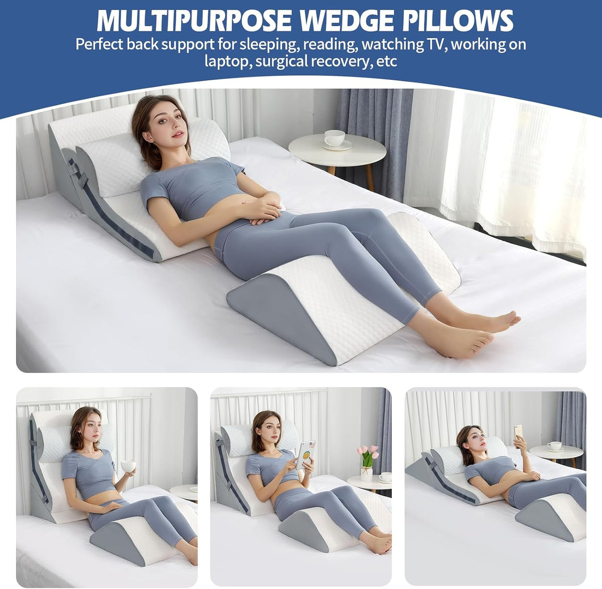 Simpledad Wedge Pillow for Sleeping, Orthopedic Bed Wedge Pillow Set
