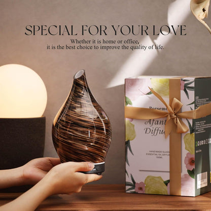 Porseme Oil Diffuser 3D Glass Aromatherapy Ultrasonic Humidifier, Air Refresh Auto Shut-Off, Timer Setting, BPA Free for Home Hotel Yoga Leisure SPA Gift 150ml Last 6H - Colors B