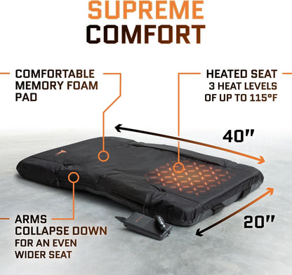 Heated Stadium Seats for Bleachers with Back Support – USB Battery Included - Upgraded 3 Levels of Heat - Foldable Chair - Cushioned, 4 Pockets for Snacks, Cup Holder - for Camping, Games & Sports
