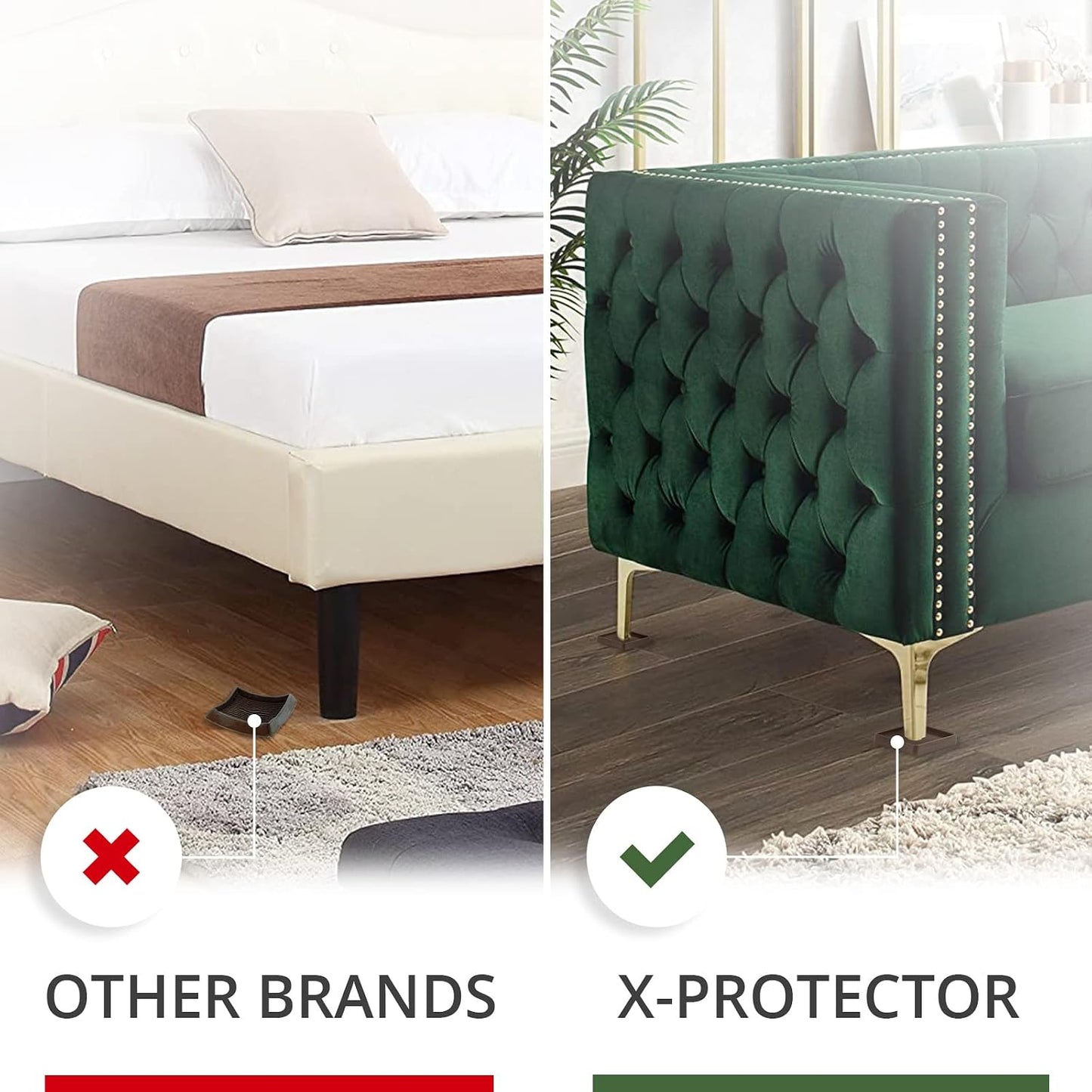 Furniture Cups X-PROTECTOR – 1.7" Caster Cups 4 PCS – Furniture Coaster | Ideal Bed Stoppers – Non Skid Furniture Pads with a Perfect Design – Lined Rubber Furniture Pads - Protect Any Flooring!