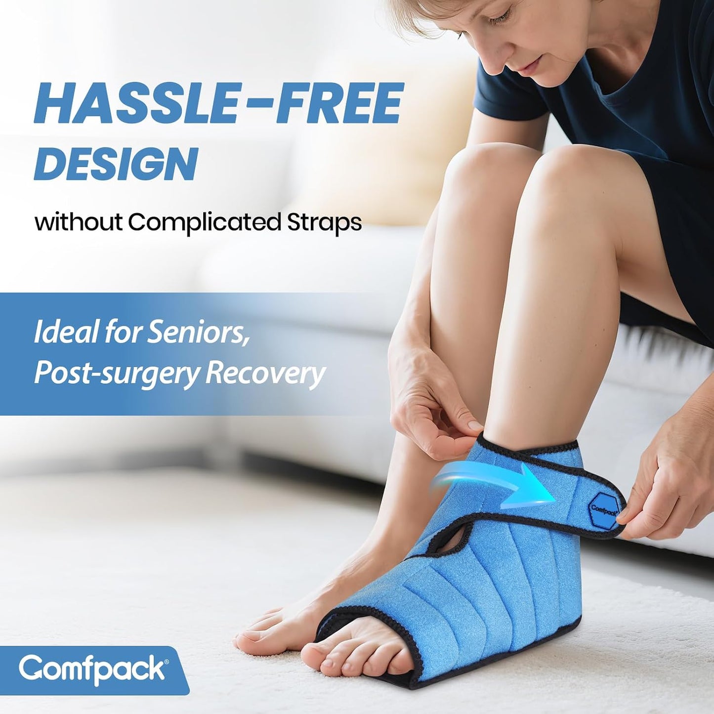 Comfpack Ankle Foot Ice Pack Wrap,2 Hours Cold for Plantar Fasciitis Relief | Large Coverage for Feet Pain Relief, Reusable Ice Boot for Injuries, Sprained Ankle, Swelling, Achilles Tendonitis, Surgery