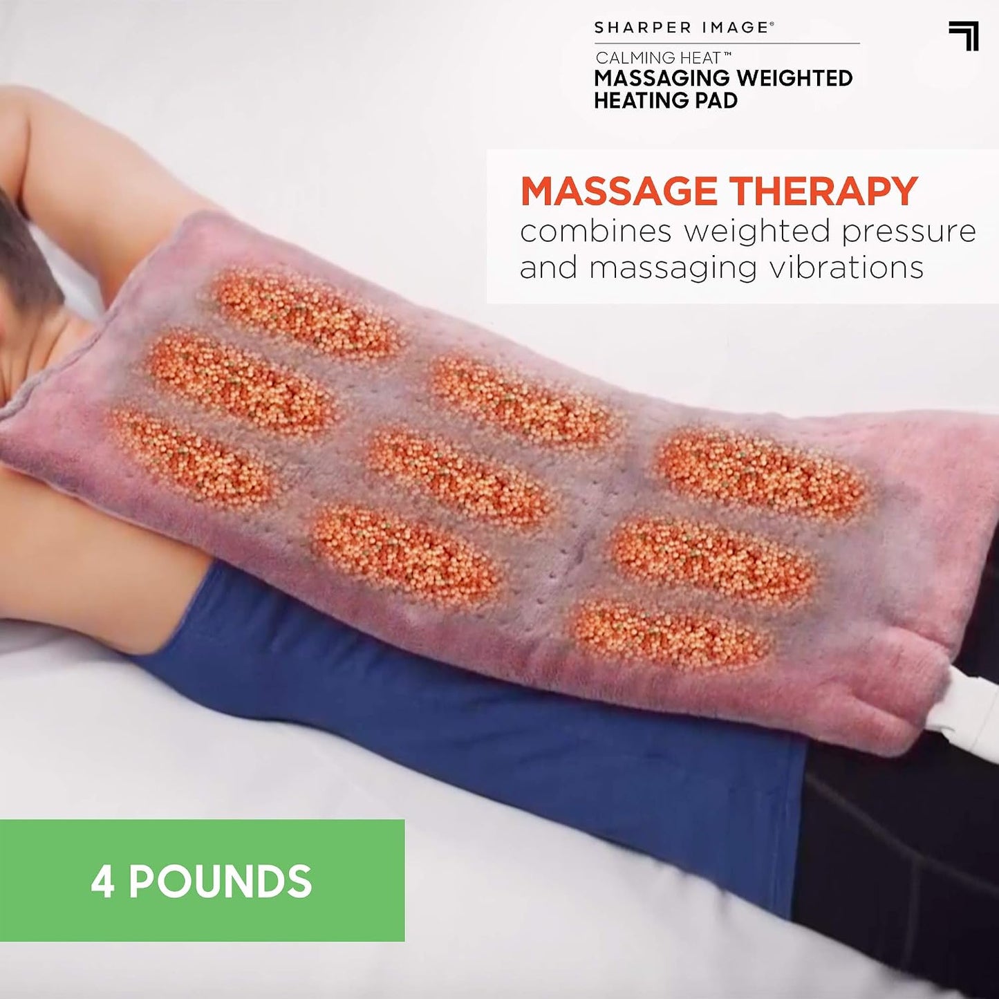 Calming Heat Massaging Vibrations Weighted Heating Pad by Sharper Image | Temperature Settings, Auto Shut-Off Feature, Gift for Holidays, Women & Men | 3 Heat, 6 Massage, 12” x 24”, 4 lbs