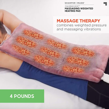 Calming Heat Massaging Vibrations Weighted Heating Pad by Sharper Image | Temperature Settings, Auto Shut-Off Feature, Gift for Holidays, Women & Men | 3 Heat, 6 Massage, 12” x 24”, 4 lbs