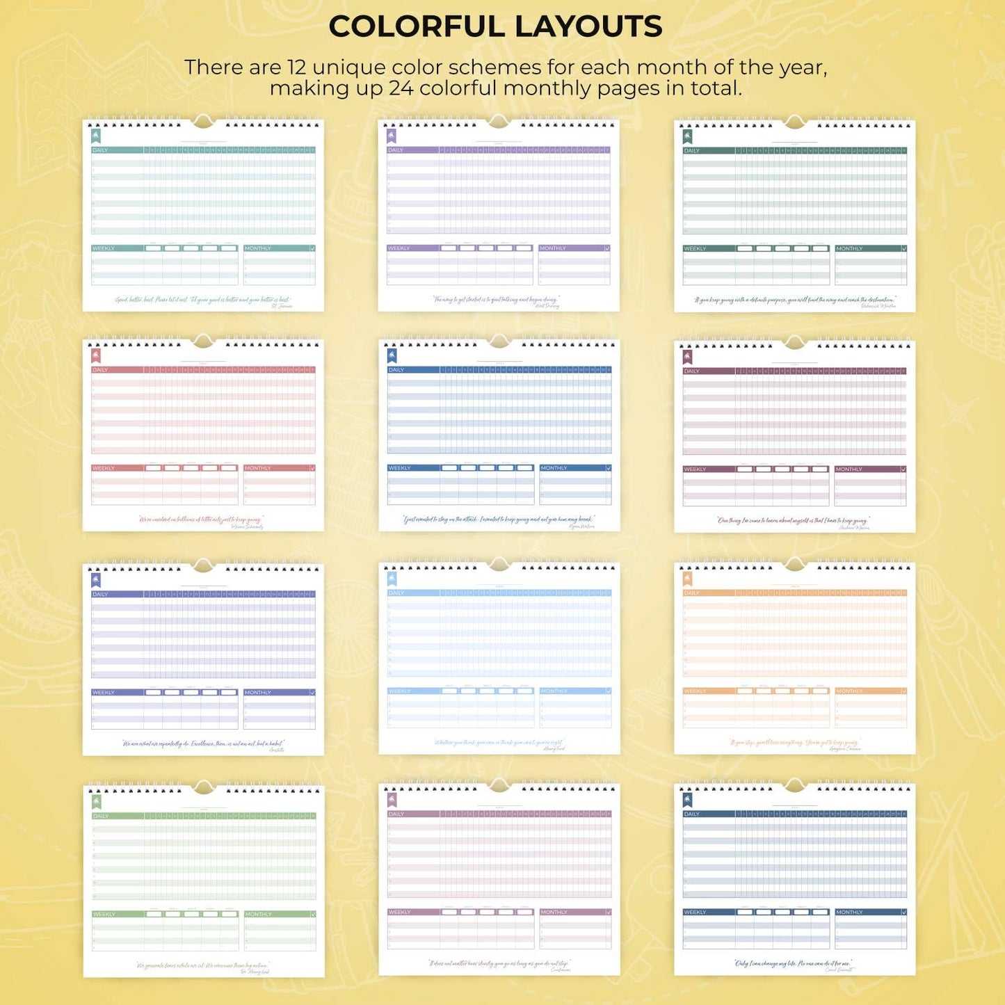 Clever Fox Habit Tracker Calendar, 24-Month Daily Goal Journal Black | 10x8 in, Track atomic habits, goals, workouts, accountability, fitness, nutirition, 30-day challenge chart, linear timeline