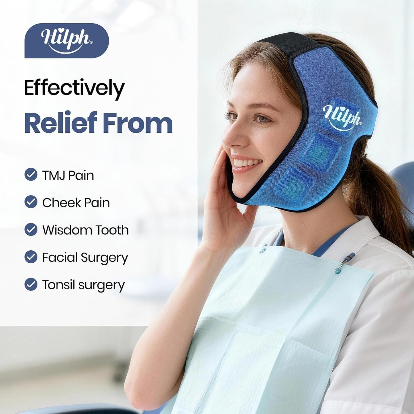 Hilph 3D Wisdom Teeth Ice Pack Wrap, 1 Hours Long-Lasting Jaw Ice Pack | Flexible Ice Grid Gel Design, face ice pack wrap, pain relief after oral surgery, Wisdom Teeth Removal, tonsillectomy