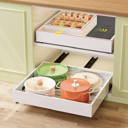 Dayacoco Pull Out Cabinet Organizer, Expandable Width (11.4"-19.4") and Depth (16.7"-21") With 3 Rails, Heavy Duty Slide out Drawers for Kitchen Base Cabinet Organization, No Drill, White