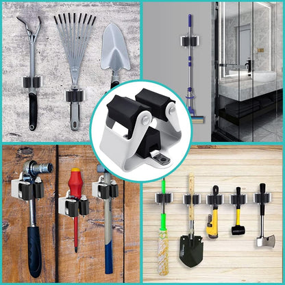 3-H Broom Holder Wall Mount 12 Pack, Heavy Duty Stainless Steel Mop and Broom Organizer Clips, Strong Grip Wall Mount Holders for Garage, Garden, Laundry Room & Utility Closet, Black