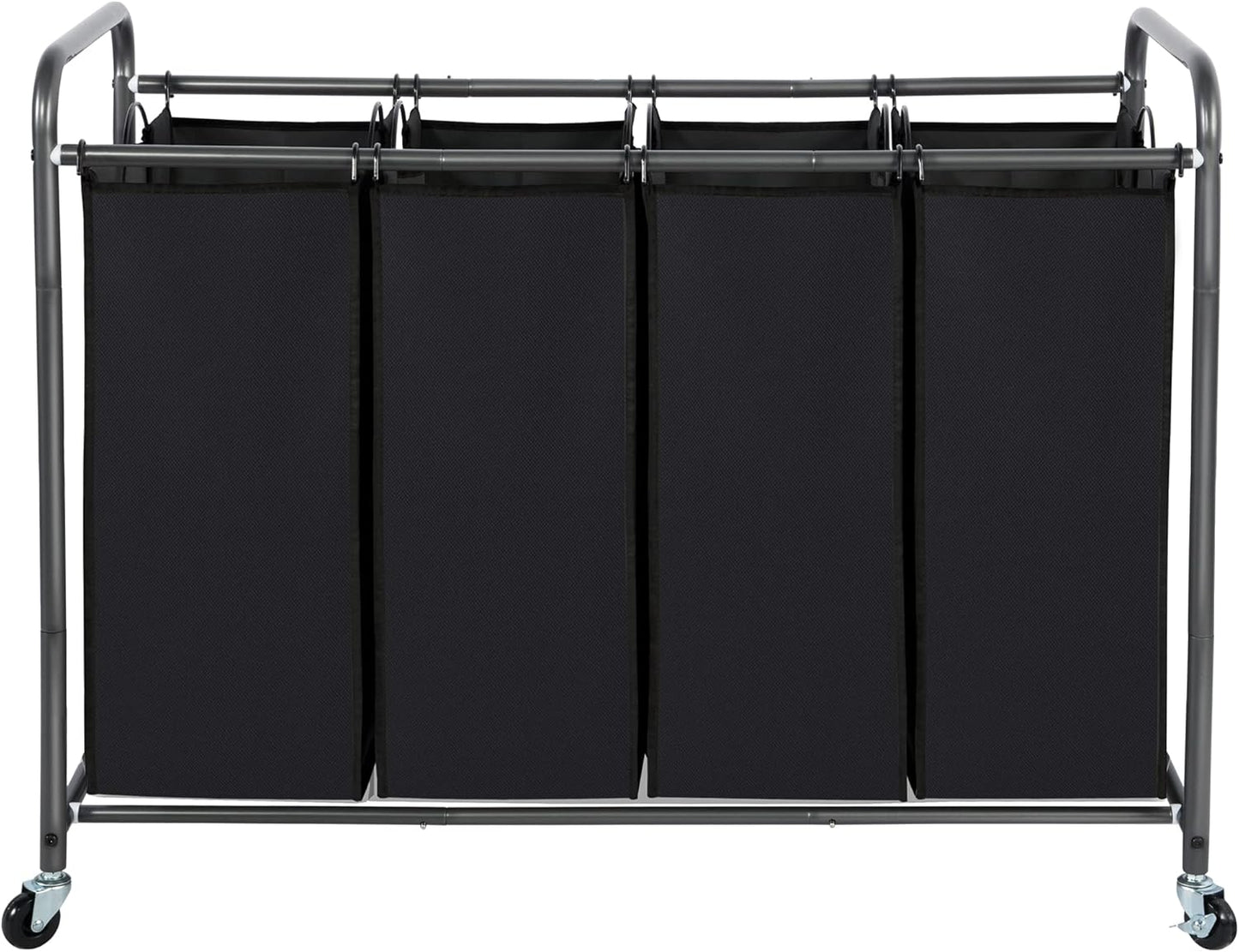 STO STO Laundry Sorter 3 Section, 3 Bag Clothes Hamper, Rolling Laundry Cart Basket with Heavy Duty Lockable Wheels and Removable Bag for Laundry Room, Bedroom, Closet, Black