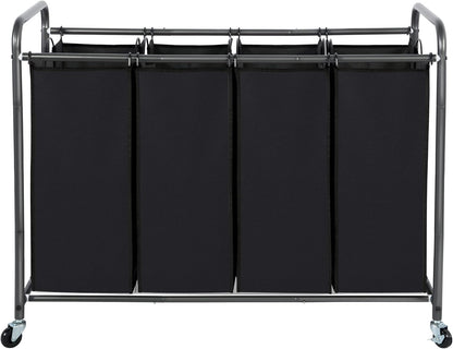 STO STO Laundry Sorter 3 Section, 3 Bag Clothes Hamper, Rolling Laundry Cart Basket with Heavy Duty Lockable Wheels and Removable Bag for Laundry Room, Bedroom, Closet, Black