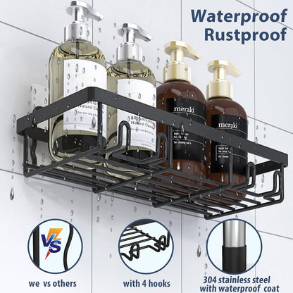 Liuoud 5 Pack Shower Caddy for Inside Shower, Gold Bathroom Storage Decor | Large Rustproof Stainless Steel Organizer with Strong Adhesive, No Drilling Wall Mounted Shelves, Bathroom Accessory Set