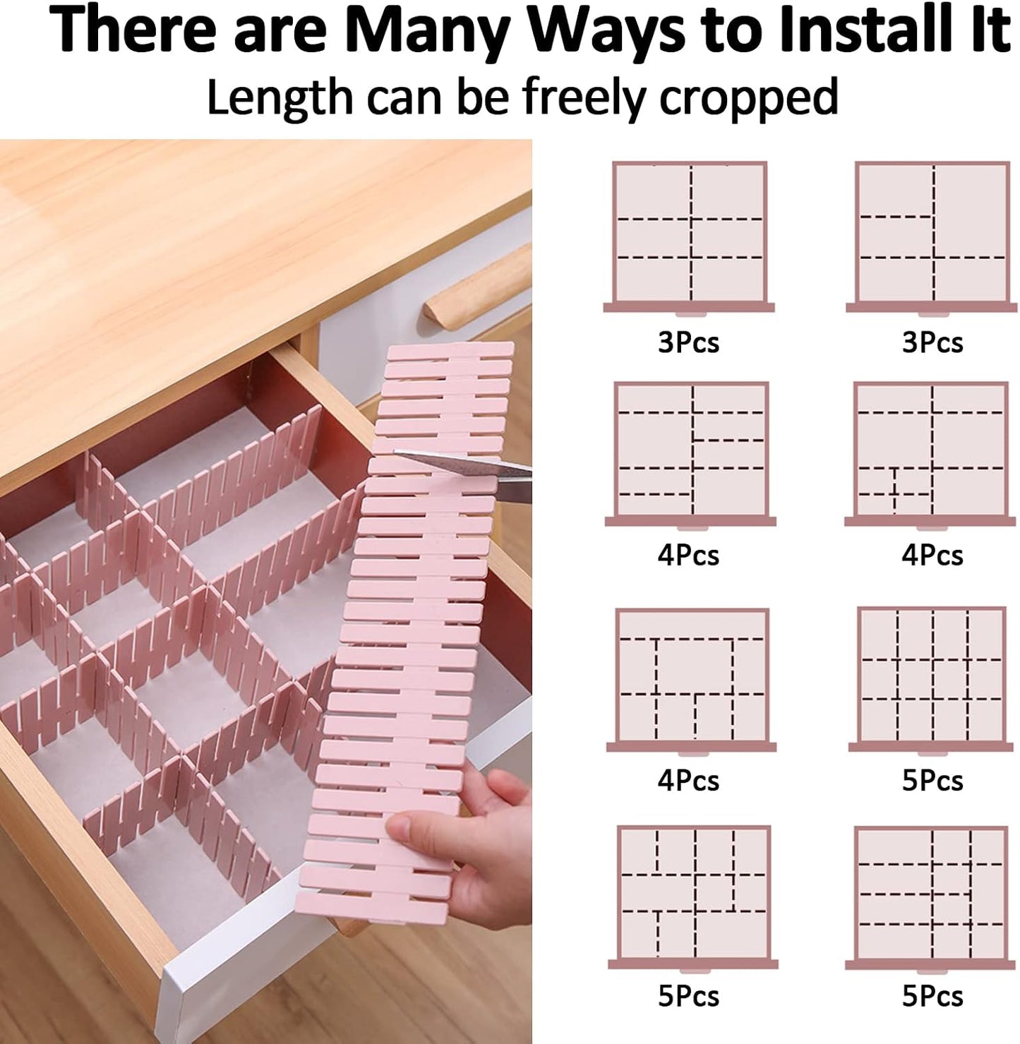 14.5 in White Adjustable Drawer Dividers, TWUTGAYW 8PC DIY Grid Drawer Organizer Dividers, Plastic Organizer Separator for Socks Underwear Makeup Cosmetic Clothes Can Help Tidy Kitchen Bedroom Dresser