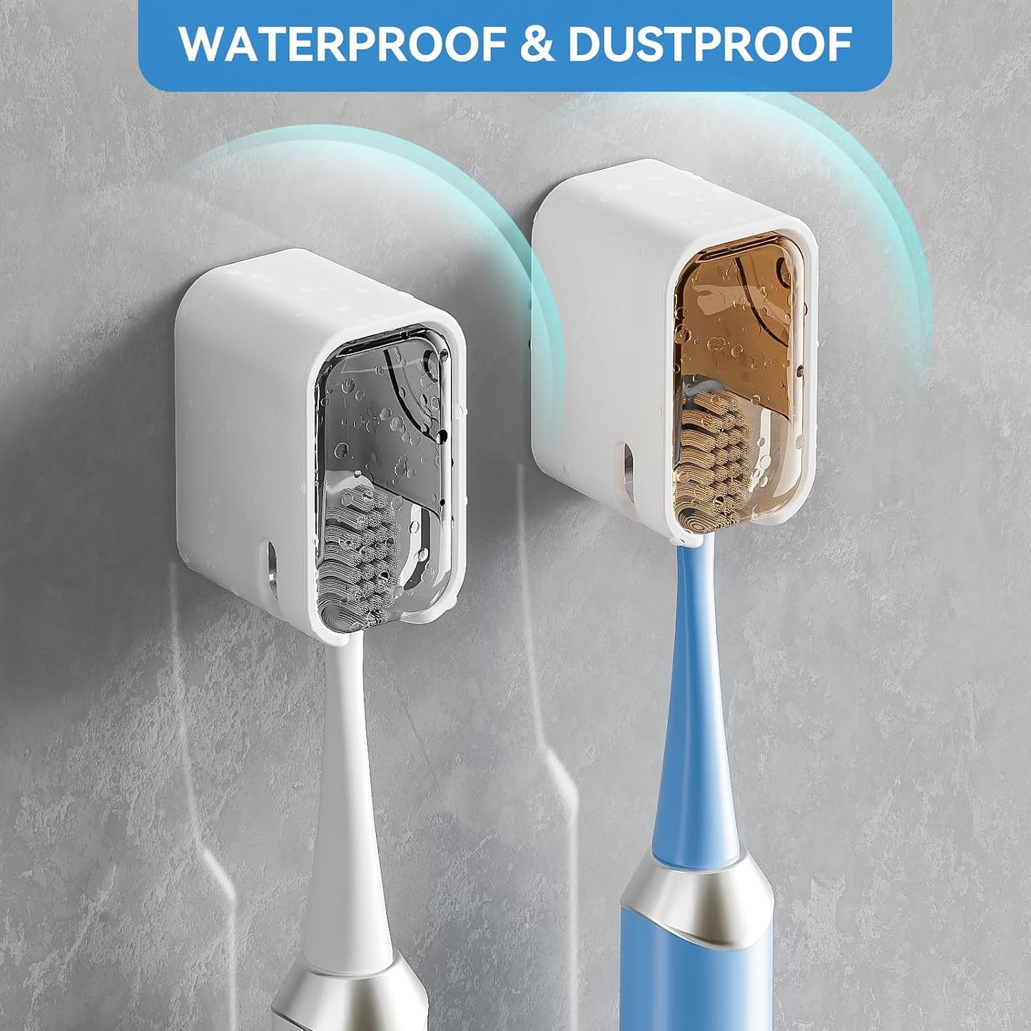 MOPMS Single Slot Toothbrush Holders Wall Mounted with Cover for Bathrooms | 2PCS Toothbrush Cover for Shower, Single Toothbrush Dispenser Storage Organizer for Family & Travel