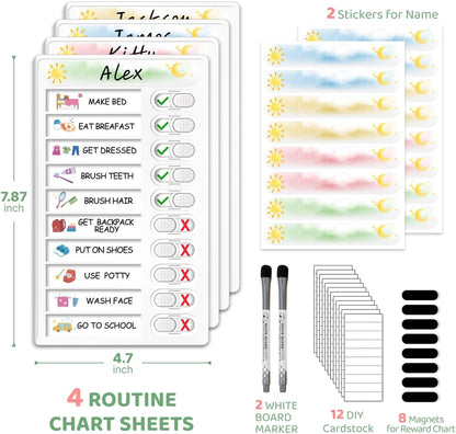 Upgraded Slider Dry Erase Chore Chart for Kids, Whiteboard Magnetic Chore Chart for 2 Kids, Reusable Morning/Bedtime Routine Chart for Kid Toddlers Teens Adult, Visual Schedule for Kid with Autism