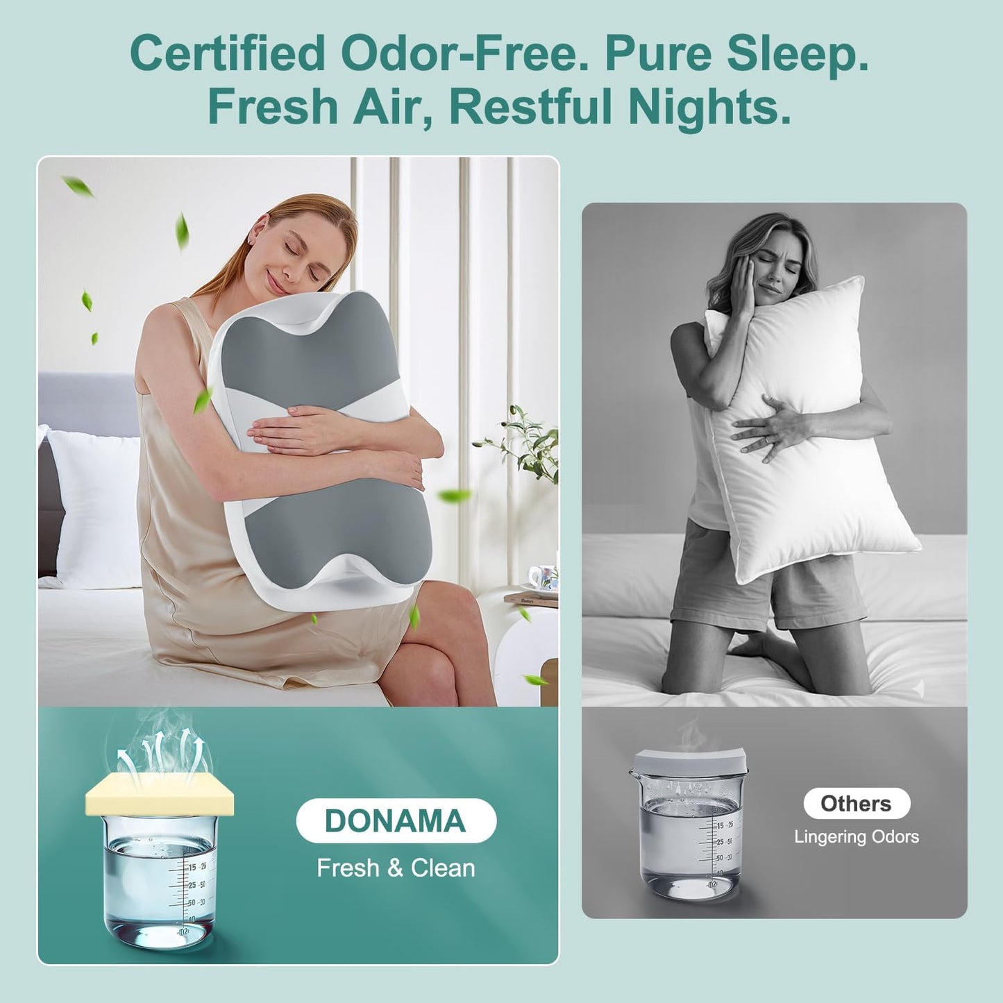 DONAMA Contour Cervical Neck Pillow for Neck Pain Relief | Queen,Ergonomic Dual-Height,Odorless Memory Foam,Side/Back/Stomach Sleepers,Cooling Hypoallergenic Cover,OEKO-TEX Certified