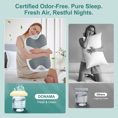DONAMA Contour Cervical Neck Pillow for Neck Pain Relief | Queen,Ergonomic Dual-Height,Odorless Memory Foam,Side/Back/Stomach Sleepers,Cooling Hypoallergenic Cover,OEKO-TEX Certified