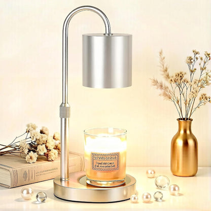 Dreamholder Electric Candle Warmer Lamp with Timer, Dimmable Candle Lamp with Adjustable Height, Wax Melter for Jar Candles Wood Base Floral Home Decor Gifts for Women Mom, Silver Glass