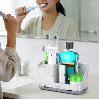 Toothbrush Holders for Bathroom Counter Organizer and Storage (White) | Easy To Clean, Drainage, Non-Slip, Detachable, Kids Electric Toothbrush and Toothpaste Holder for Bathroom