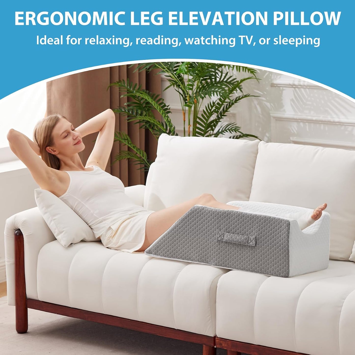 MEGCXIT Leg Pillow Elevation Blood Circulation, Wedge Pillow for Legs Swelling, Knee Pillow Wedge Post Surgery, Leg Elevation Pillows for After Surgery, Memory Foam Foot Leg Elevating Pillow, Grey