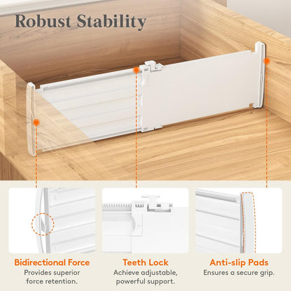 Lifewit 8" Tall Drawer Dividers, Adjustable Deep Drawer Organizer Clothes | 4 Pack 13.8"-22.2" Expandable White Plastic Separators for Dresser, Kitchen, Cabinet, Closet, Office Organization & Storage
