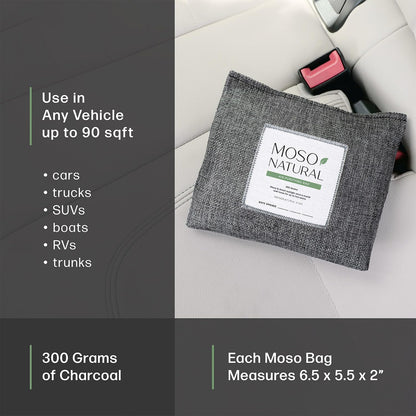 Moso Natural Car Odor Eliminator & Charcoal Odor Absorber, Bamboo Charcoal Air Purifying Bag for Cars, Trucks, SUVs, RVs & Boats — Unscented Deodorizer, Lasts 2 Years, HGTV Editors' Pick