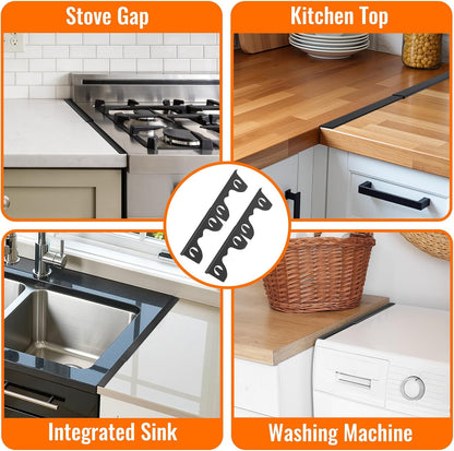 Adjustable Stove Gap Covers 2 Pack, Black 13.8-27.5 Inch | Heat & oil-resistant metal range trim guard. Fits kitchen oven, counter, sink, washer & dryer. Tool-free install