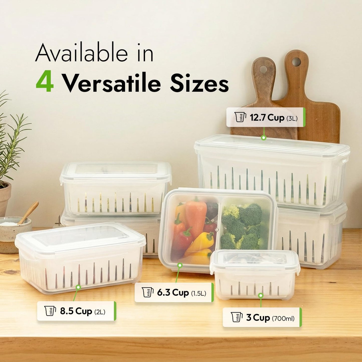 11.4 Cup Produce Saver Container for Fridge with Colander 2.7L | Airtight Fruit & Vegetable Storage Bin, Removable Strainer Basket, BPA-Free, Stackable, White Colander