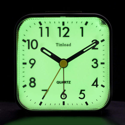 Tinload Small Battery Operated Analog Travel Alarm Clock Silent Non Ticking, Gentle Wake, Ascending Beep Sounds, Snooze,Lighted on Demand, Easy Set(Black)