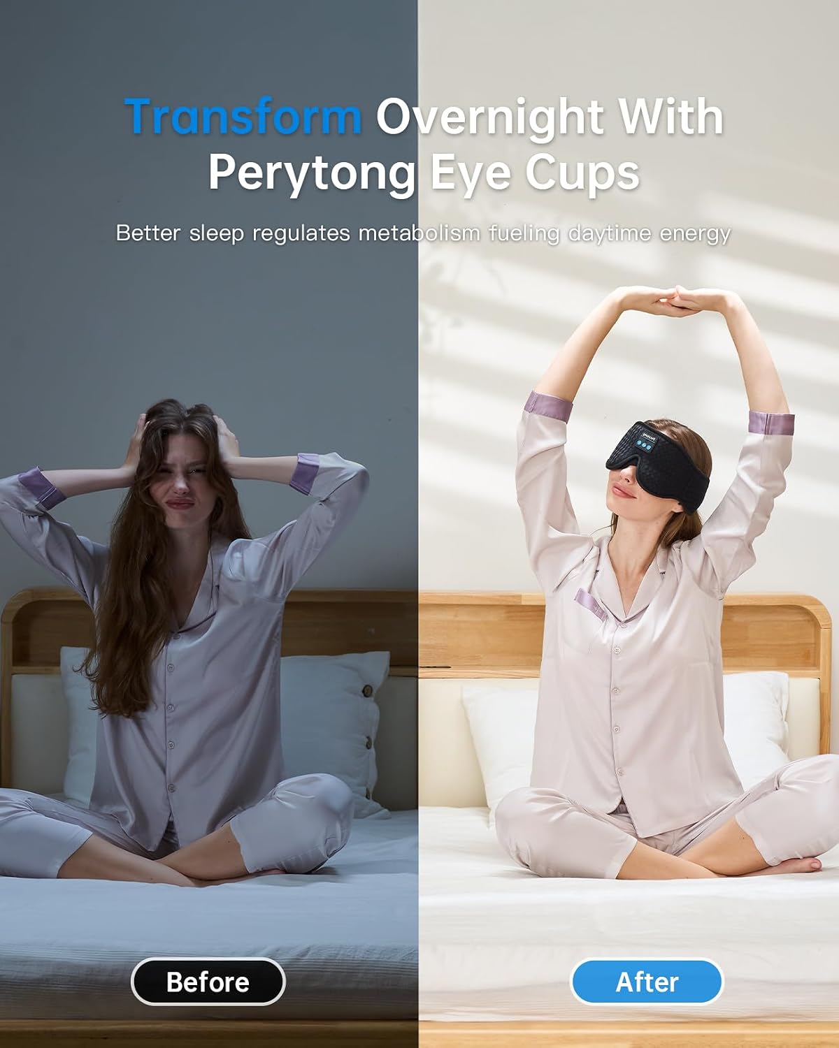 Perytong Sleep Mask with Bluetooth 5.4 Headphones, Wireless Music Sleep Eye Mask for Side Sleepers, 3D Contoured Comfort & Built-in HD Stereo Earphones, Blackout for Travel (Peach Pink)