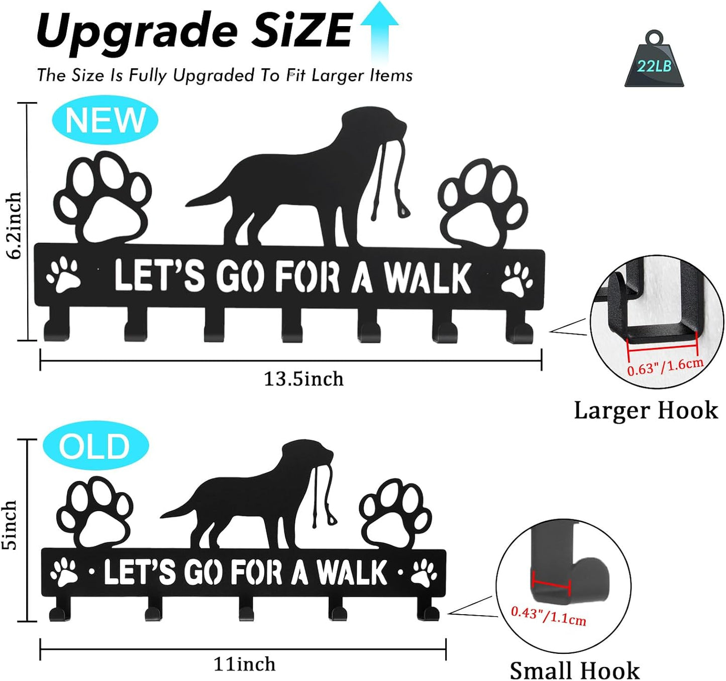 Iron Dog Leash Holder for Wall with 5-Hooks, Doorway Dog Hooks, Dog Accessory Holder