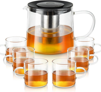 Glass Teapot 34oz/1000ml with Removable Stainless Steel Infuser Tea pot, Heatproof Borosilicate Glass Tea Make, Stovetop Safe Glass Tea Kettle for Loose and Blooming Leaf Tea