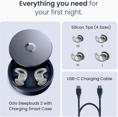 Ozlo Sleepbuds® 2 - Sleep Earbuds, Snoring & Noise Masking Headphones | All-Night Side-Sleeper Comfort, Ultra Small Fit, 14-hr Battery, 50+ Sleep Sounds, In-Ear Alarm, Reliable Bluetooth Connection