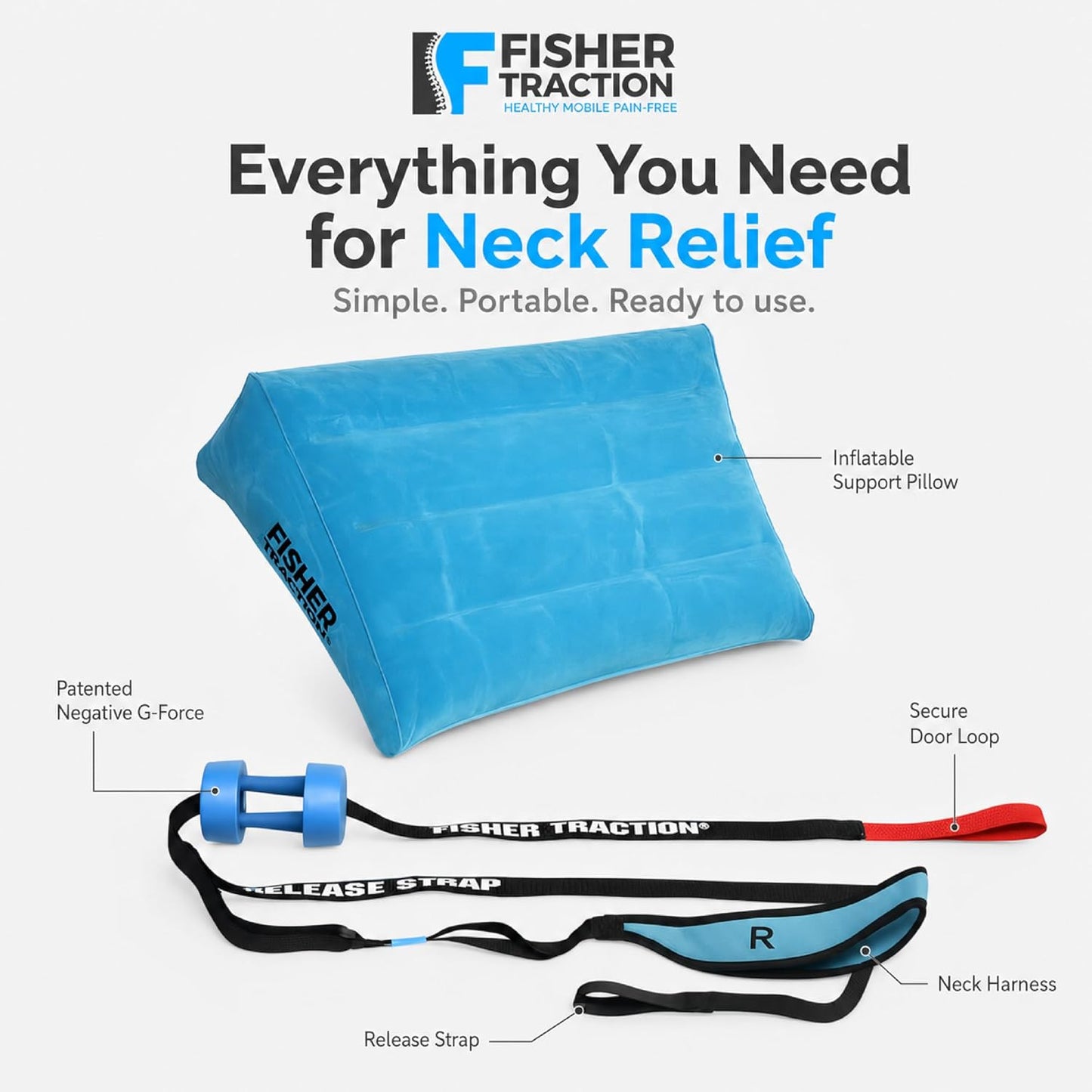 Patented Lower Back Decompression Device (Under 230 lbs) | Lumbar Traction for Spinal Decompression – Patented Stretcher Strap Release for Spinal Rehydration – Lightweight & Portable