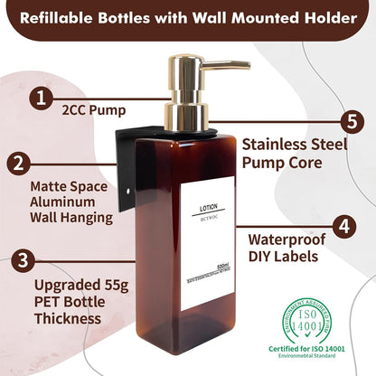 Shampoo Dispenser for Shower Wall, Shampoo and Conditioner Dispenser with 16 Waterproof Labels, No Drill Shower Soap Dispenser Bathroom, Shower Soap Dispenser Wall Mounted 3 Chamber, 17oz,Black | Shampoo Dispenser for Shower Wall, Shower Soap Dispenser