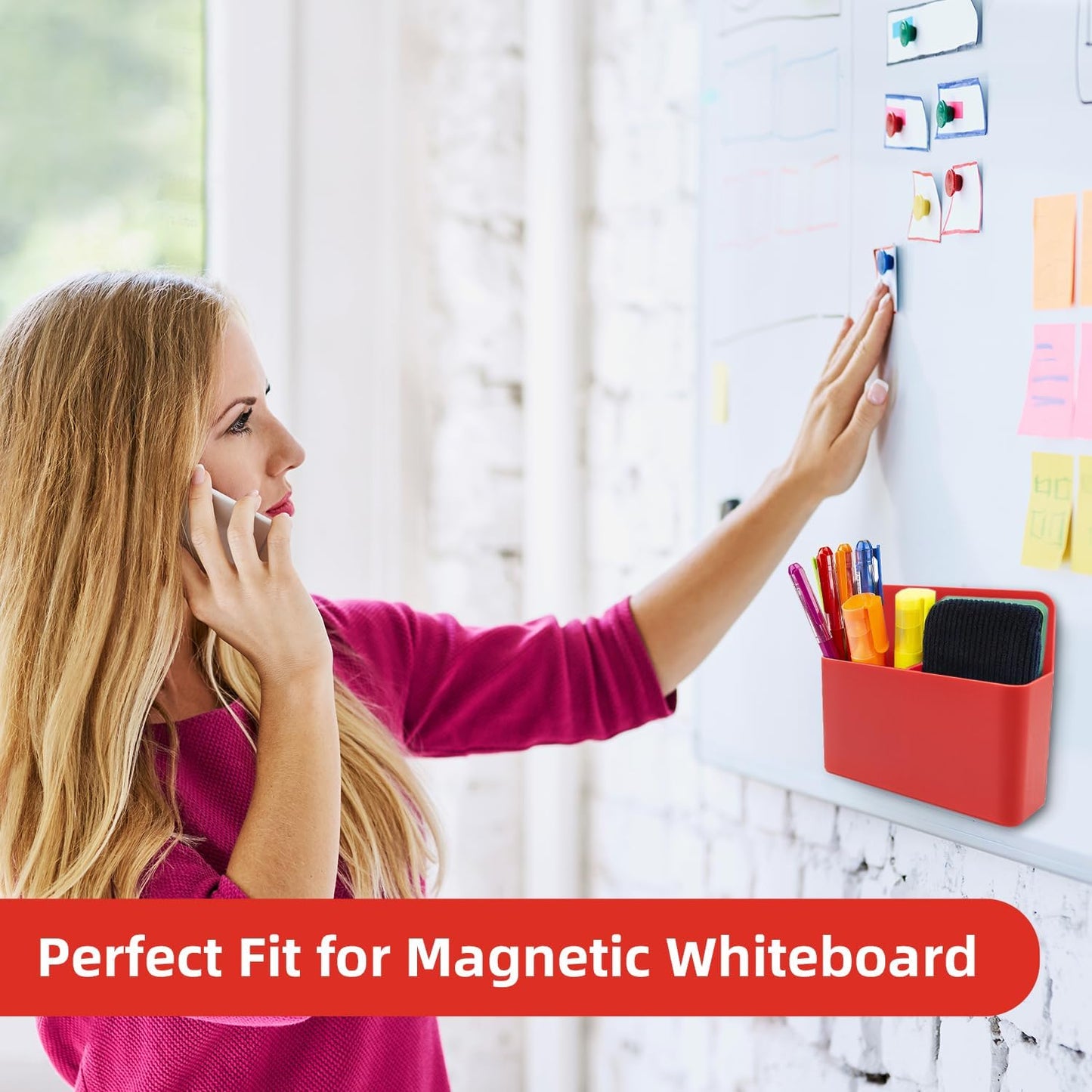 KITANIS Magnetic Pen Holder,2 Pack Magnetic Dry Erase Marker Holder with Generous Compartments,Strong Magnet Storage Marker Pen Pencil Organizer for Refrigerator,Whiteboard,Locker Accessories