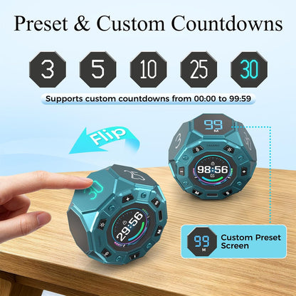TIMARO Flip Pomodoro Timer with 3/5/10/25/30 Min Presets | Magnetic Productivity Timer with Custom Countdown & Stopwatch, Visual Focus clock for Study, Work, ADHD & Kitchen
