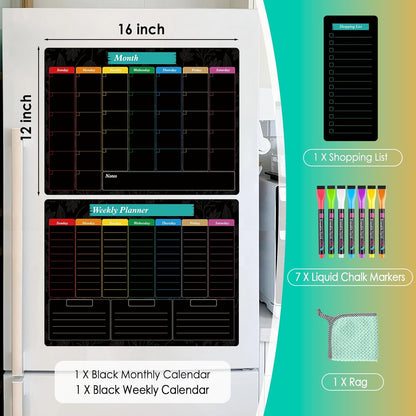 MaxGear Weekly Dry Erase Board for Fridge, 16"x12" Magnetic Calendar | Strong Magnetic, Smooth Writing and Effortless Erasing, Stain Resistant without any Stains with 7 Markers and 1 Eraser