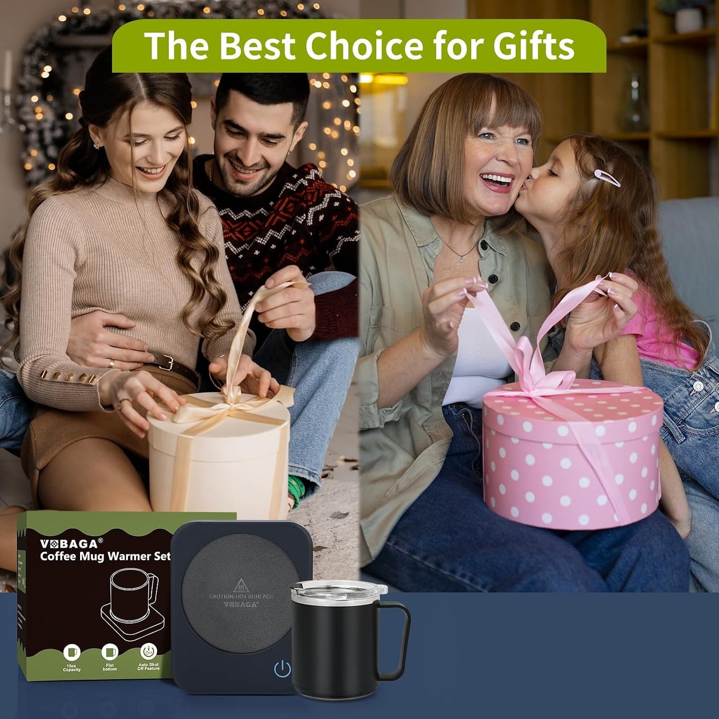 VOBAGA Coffee Mug Warmer Set with Auto Shut Off, 15 oz Coffee Mug Gift Set & 3 Temperature Settings Home Office Desk Accessories Valentine's Day Gift