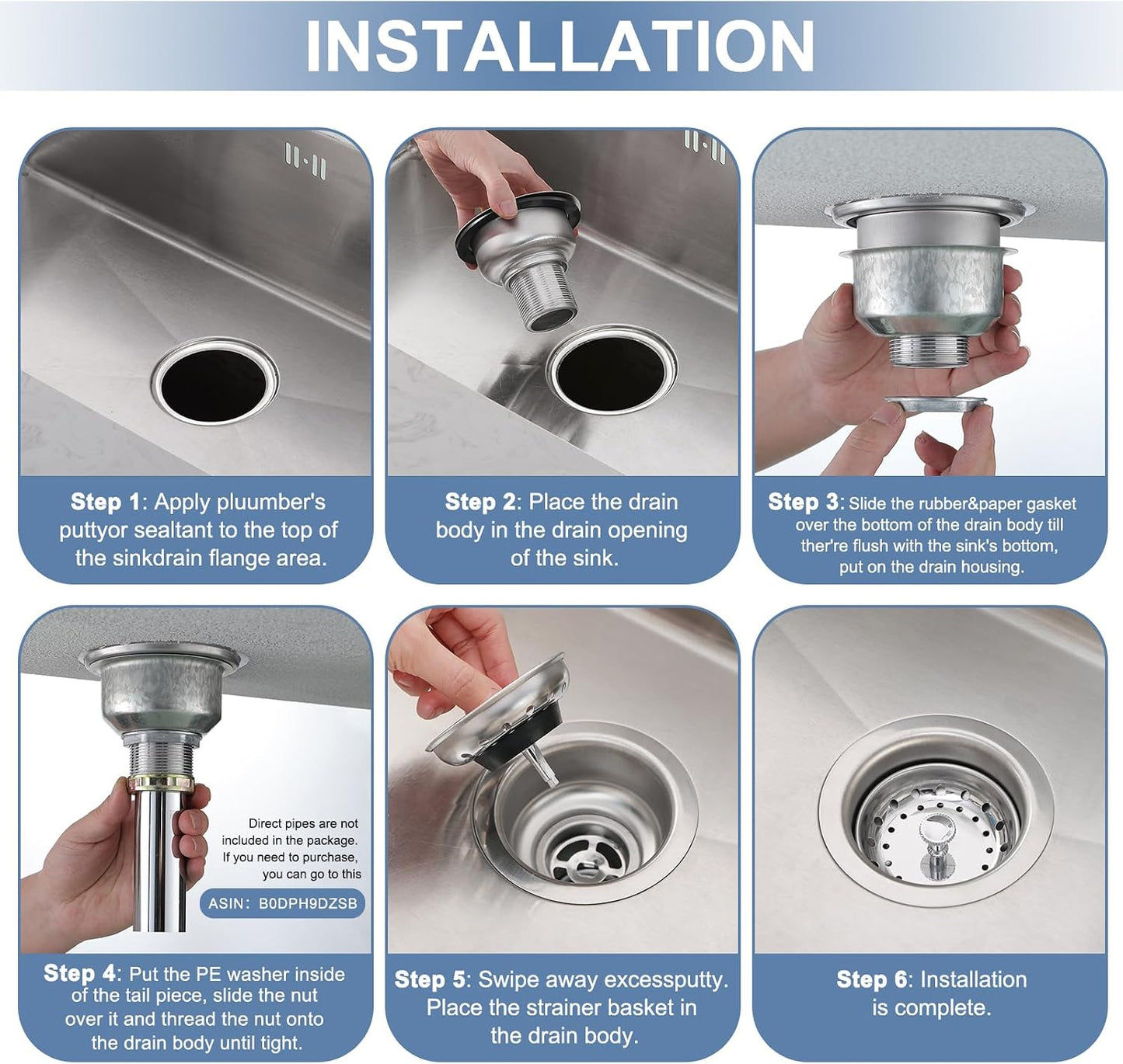 ZM Kitchen Sink Basket Strainer with Stopper, 3-1/2” Drain