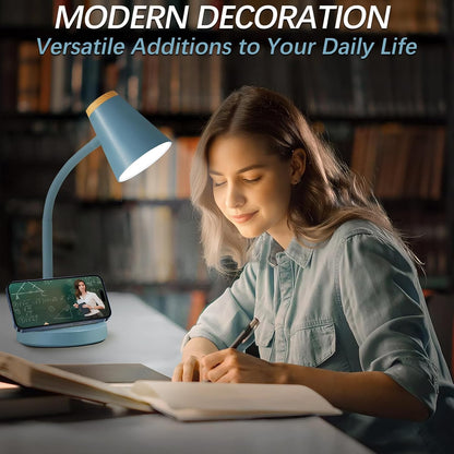 EJIAXIN Clip on Desk Lamp for Home Office - Small LED Touch Dimmable Reading Light for College Dorm Room - Adjustable Flexible Gooseneck Clamp Light Table Lamp for Bedside Bedroom Bed Headboard White