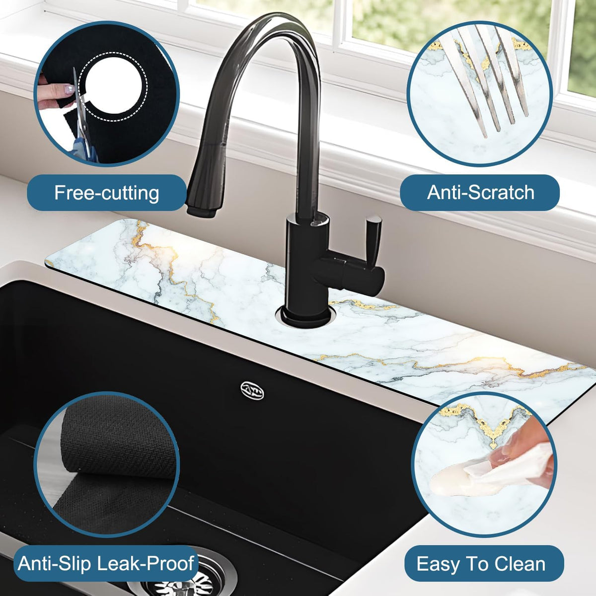 Faucet Mat for Kitchen Sink Absorbent Splash Guard Bathroom 23.5"X5.5"