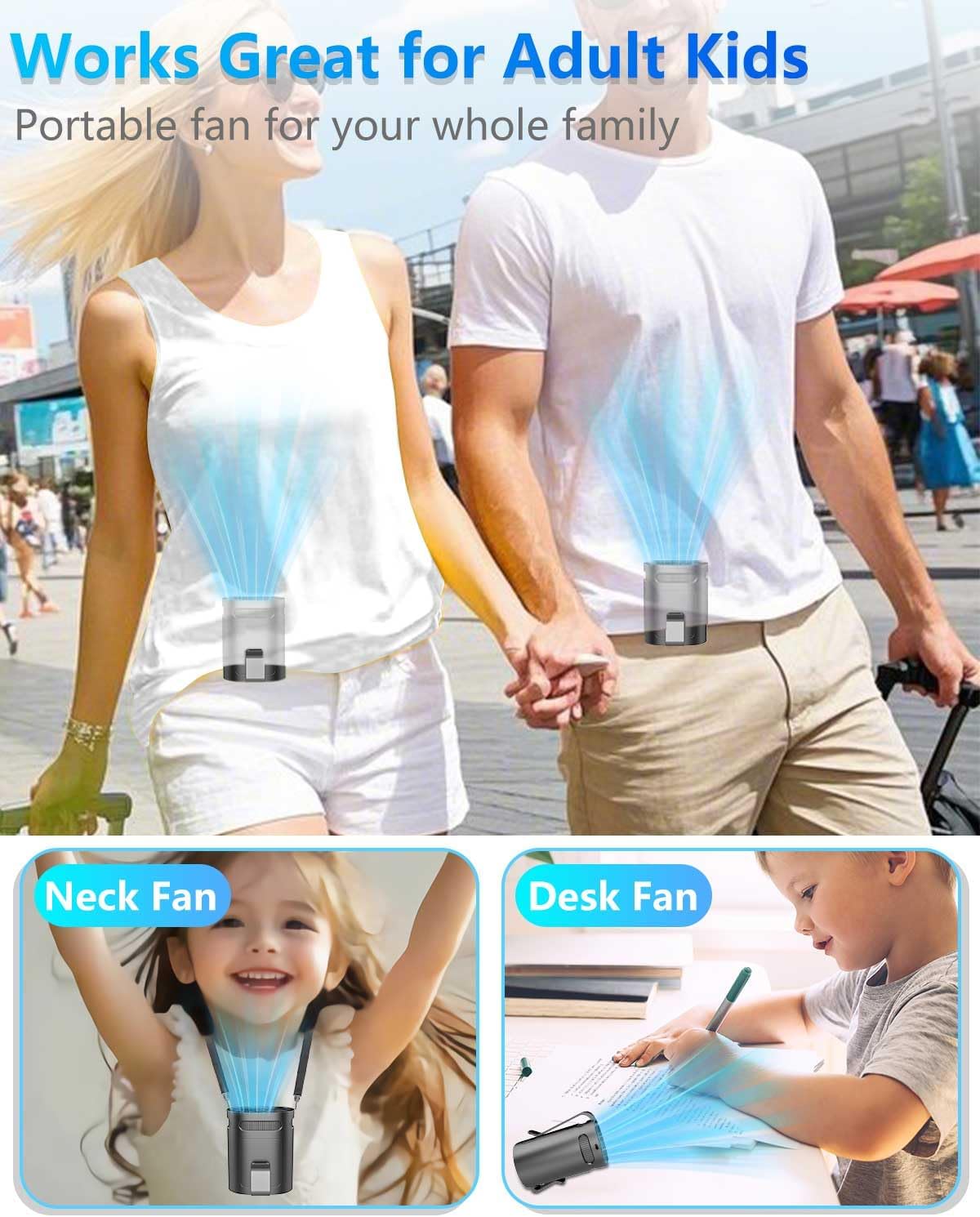 Neck Fan with Cooling Plate-24H Quiet Powerful Fans that Blow Cold Air-5 Speed&Power LED Display-USB 5500mAh Bladeless Wearable Personal AC Cooler for Women,Men,Kids,Travel,Outside,Indoor White