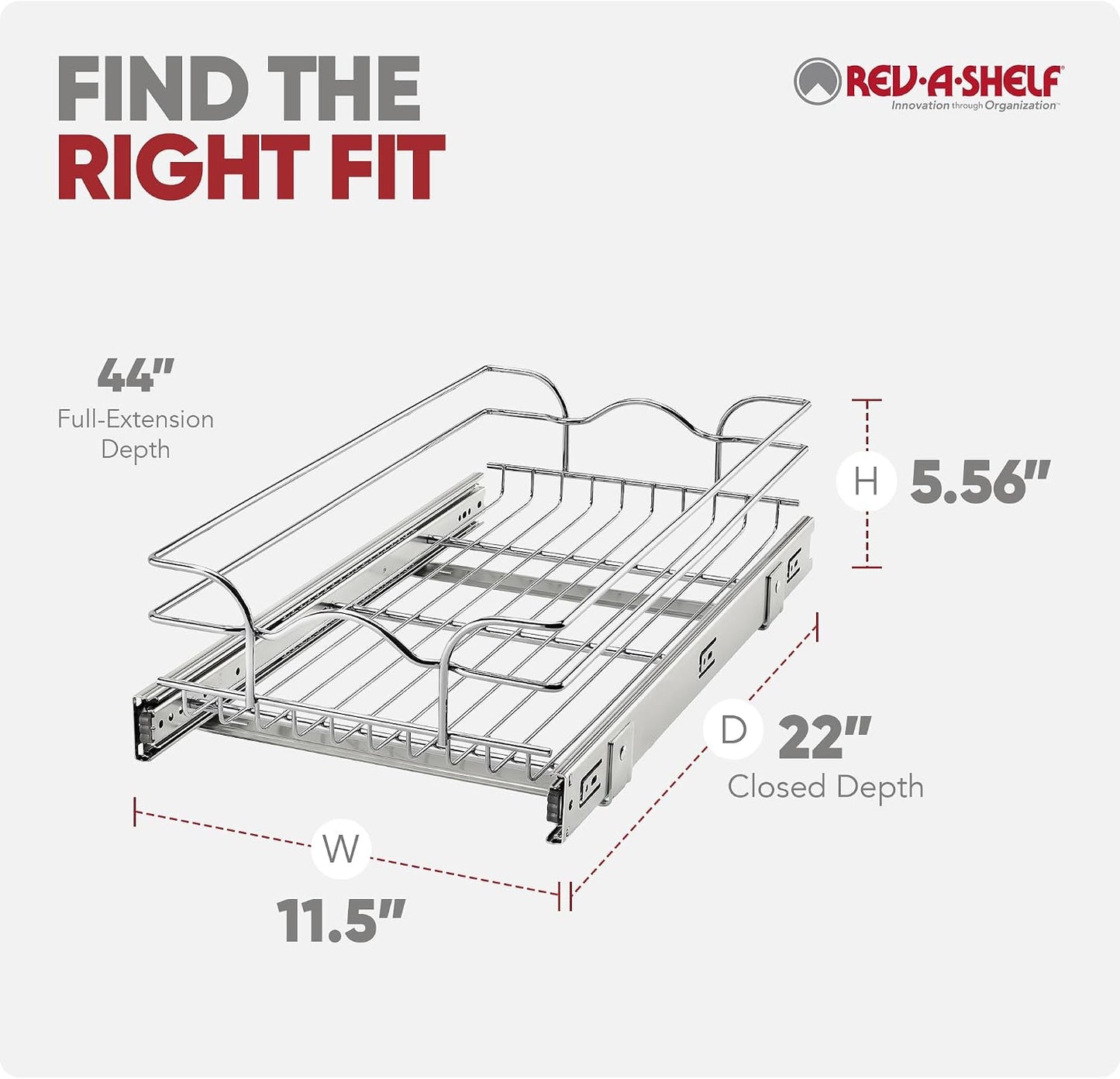 Rev-A-Shelf Pullout Organizer for Cabinets, Min Opening Width of 18" | STwo-Tier Steel Shelf for Kitchen or Vanity Cabinet Organization, Heavy Gauge Wire Slide Out Storage Basket, 5WB2-1822CR-1