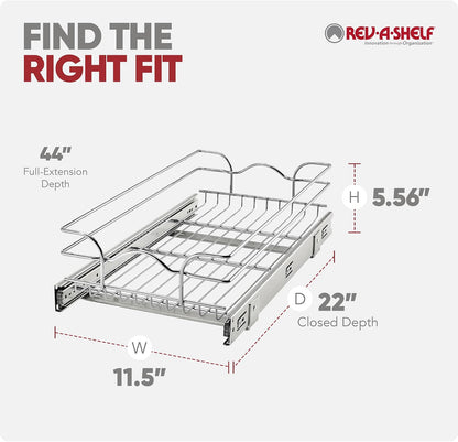 Rev-A-Shelf Pullout Organizer for Cabinets, Min Opening Width of 18" | STwo-Tier Steel Shelf for Kitchen or Vanity Cabinet Organization, Heavy Gauge Wire Slide Out Storage Basket, 5WB2-1822CR-1