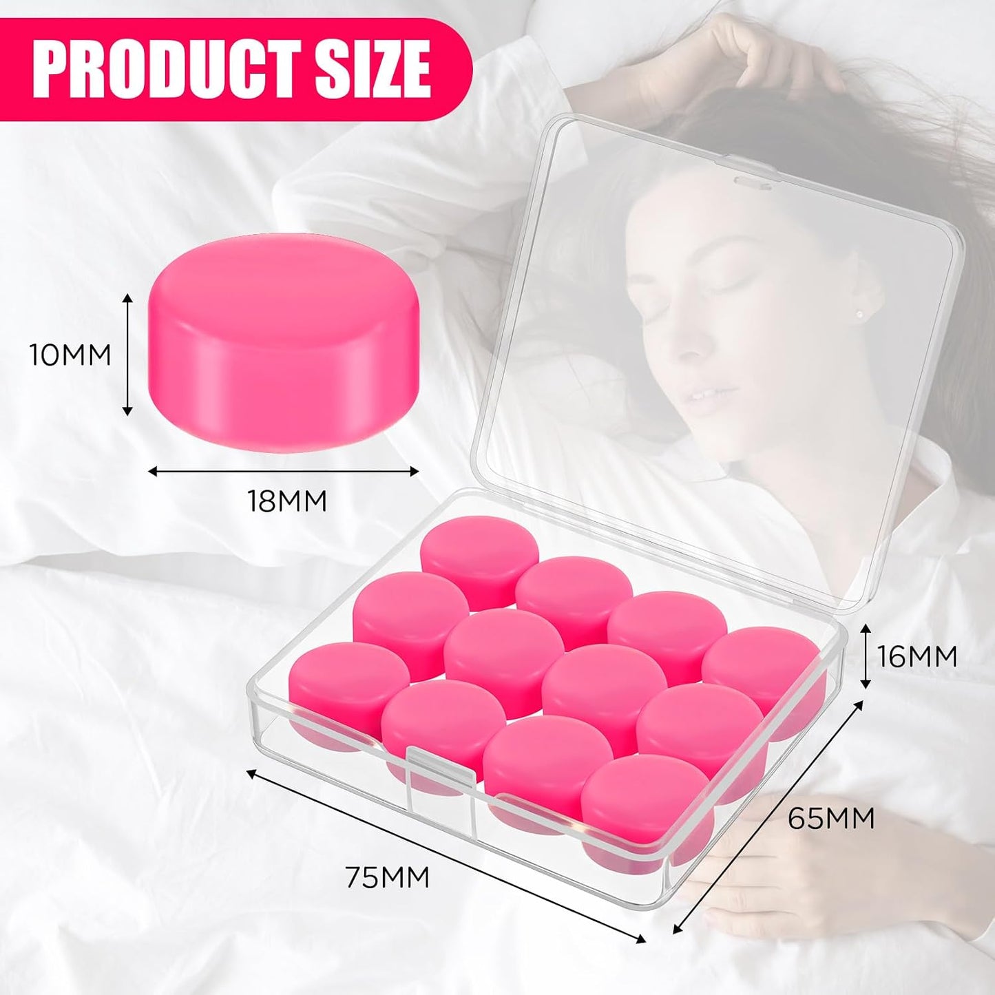 TrelaCo 12 Pack Soft Ear Plugs for Sleeping, Reusable Moldable Silicone Earplugs Noise Cancelling Reduction for Concerts, Swimming, Shooting, Snoring, Airplane, Musicians, Motorcycle (Pink)