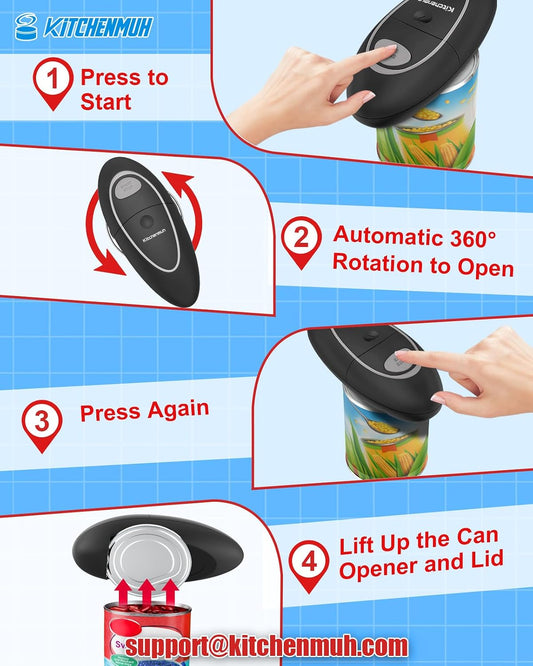 One Touch Electric Can Opener Fits All Can Sizes for Seniors with Arthritis, Battery Operated Can Opener with Smooth Edge, Food Safe Kitchen Gadgets Automatic Can Opener for Kitchen