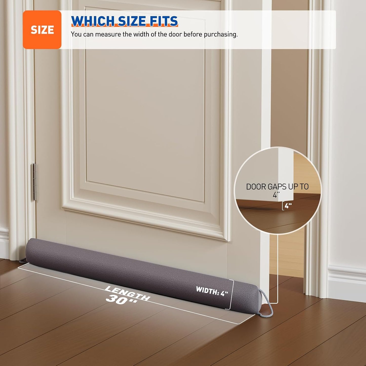 MAGZO Door Draft Stopper 36 Inches, Energy Saving, Gray | Weighted Sound Proofing for Door Draft Blocker, Under Door Gap Filler with Machine Washable Fabric